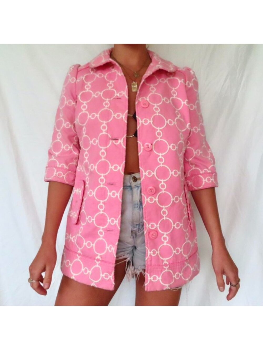 JUICY COUTURE PINK AND WHITE COAT BLAZER CARDIGAN Y2K WORK